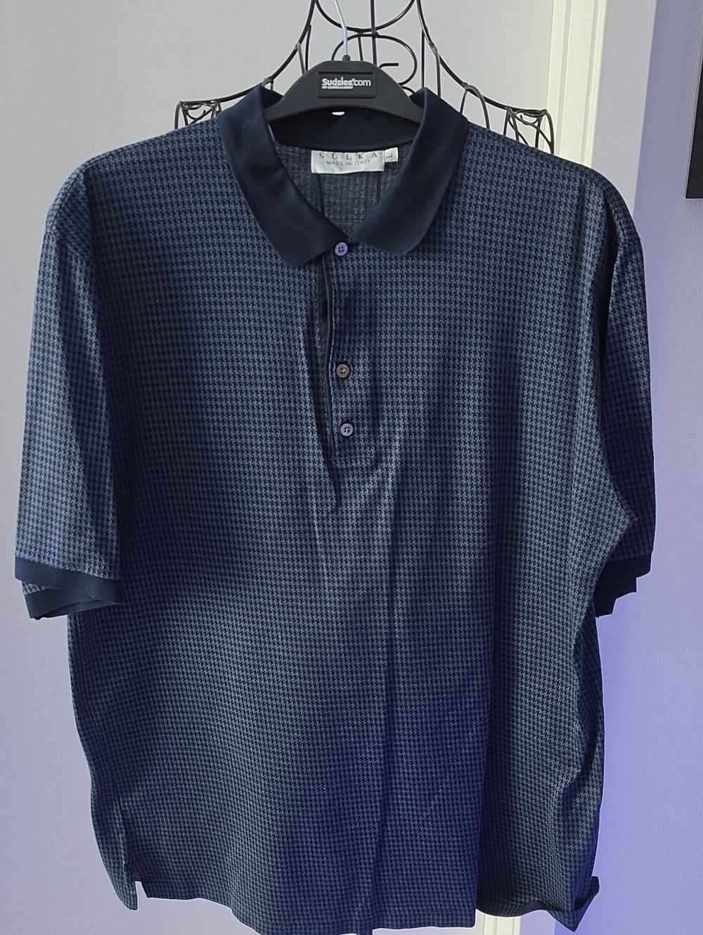 Men's SULKA  Navy Micro-Pattern Polo Shirt